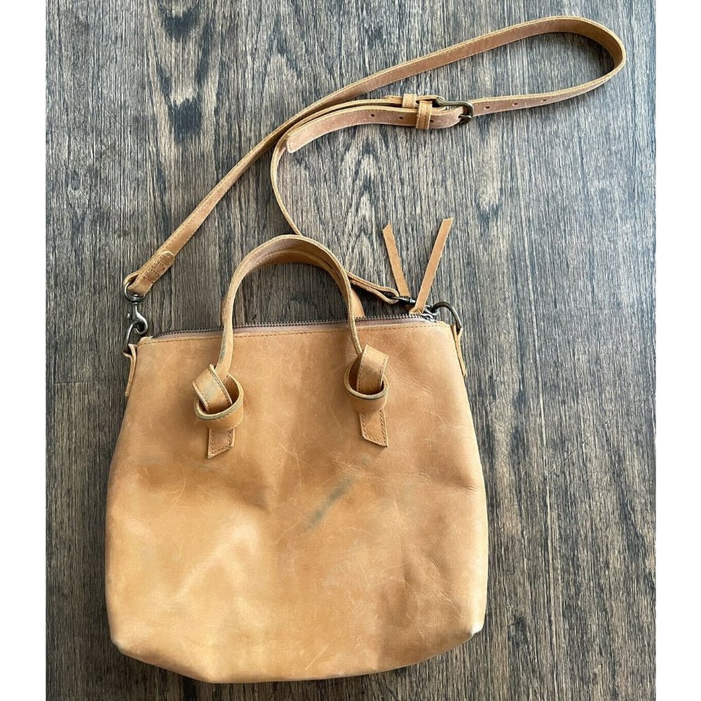 ABLE Tan Brown Leather Crossbody Tote Bag Shoulder Handbag